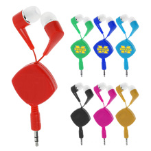 Cheap customized colorful plastic cable organizer 1.2m winder 3.5mm plug in-ear style retractable cellphone  stereo earphone